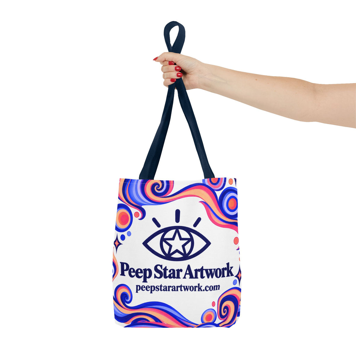 Peep Star Artwork Psychedelic Logo Tote Bag — Colorful Swirl All-Over Print