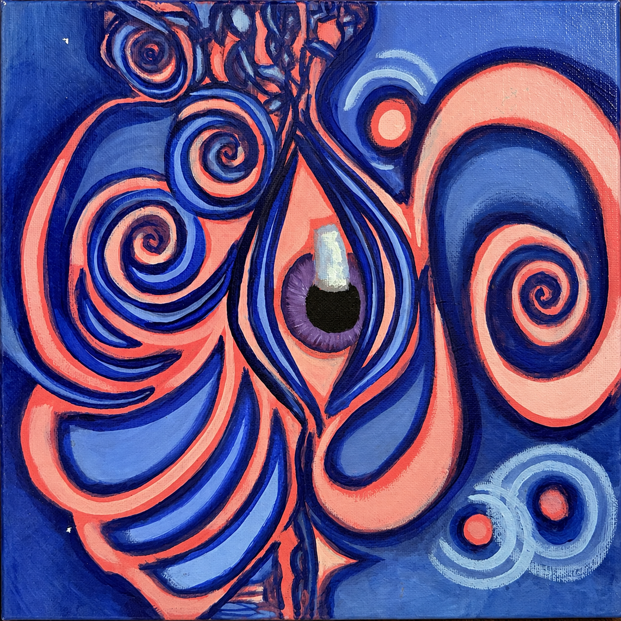 Quiet Witness blue and coral abstract eye original acrylic painting