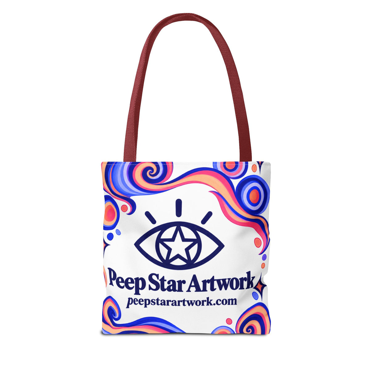Peep Star Artwork Psychedelic Logo Tote Bag — Colorful Swirl All-Over Print