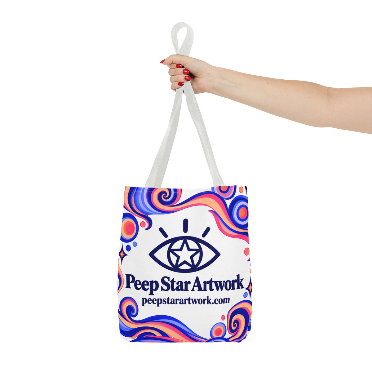 Peep Star Artwork Psychedelic Logo Tote Bag — Colorful Swirl All-Over Print