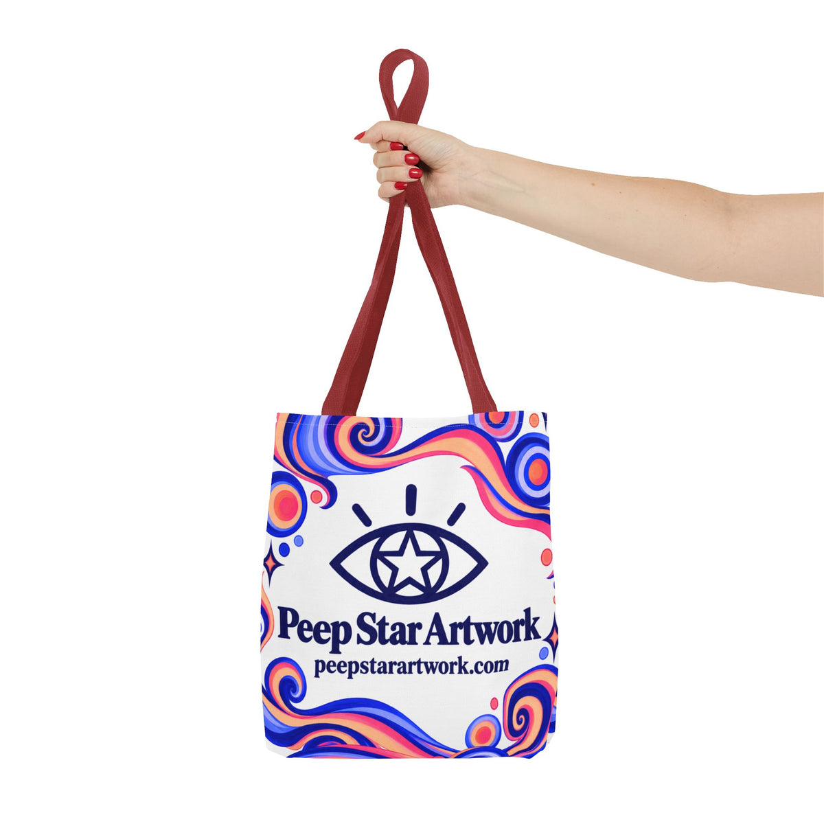 Peep Star Artwork Psychedelic Logo Tote Bag — Colorful Swirl All-Over Print