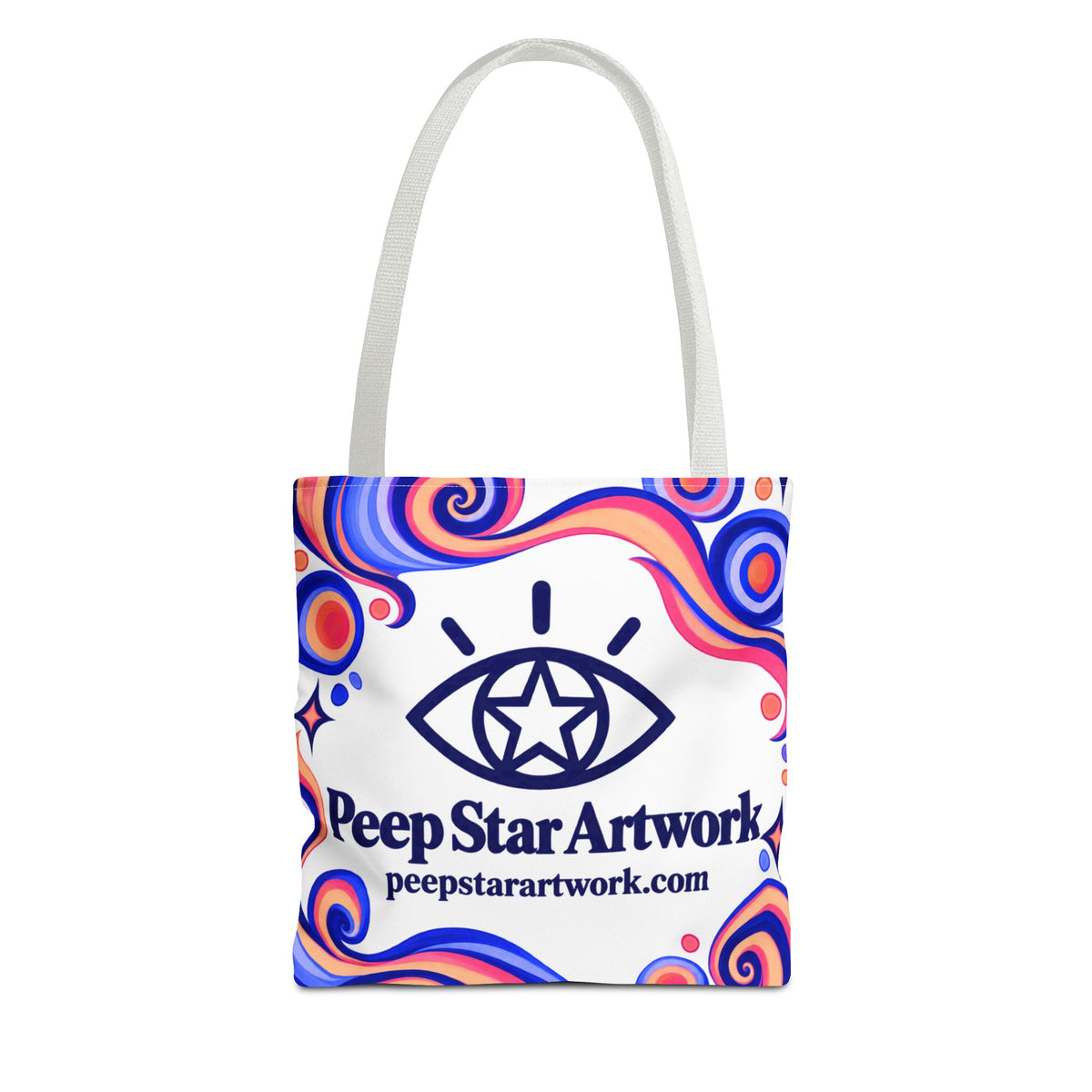 Peep Star Artwork Psychedelic Logo Tote Bag — Colorful Swirl All-Over Print