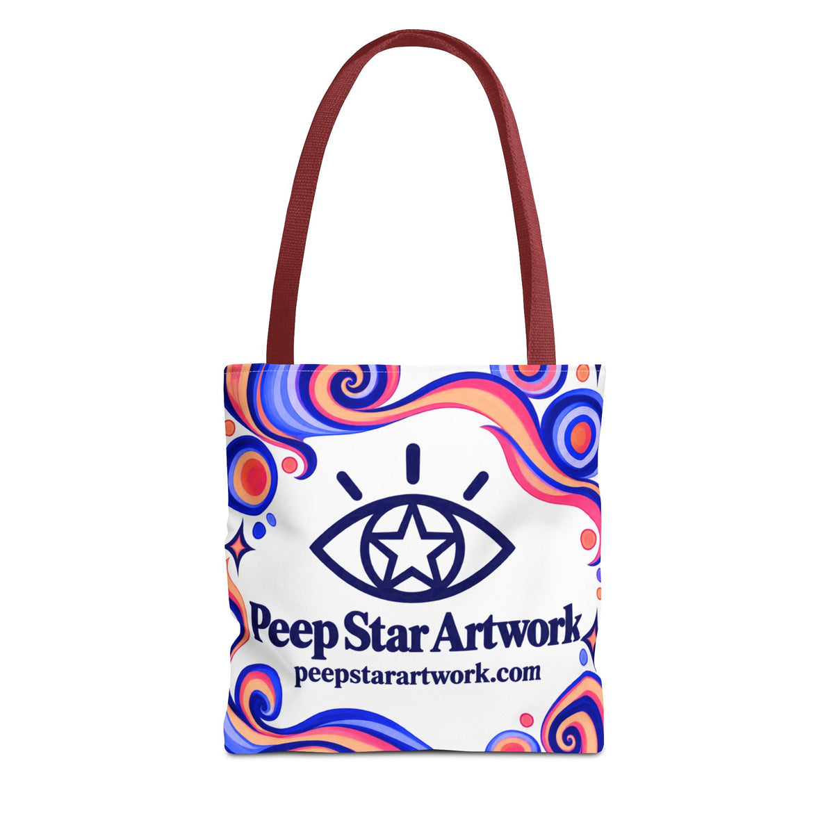 Peep Star Artwork Psychedelic Logo Tote Bag — Colorful Swirl All-Over Print