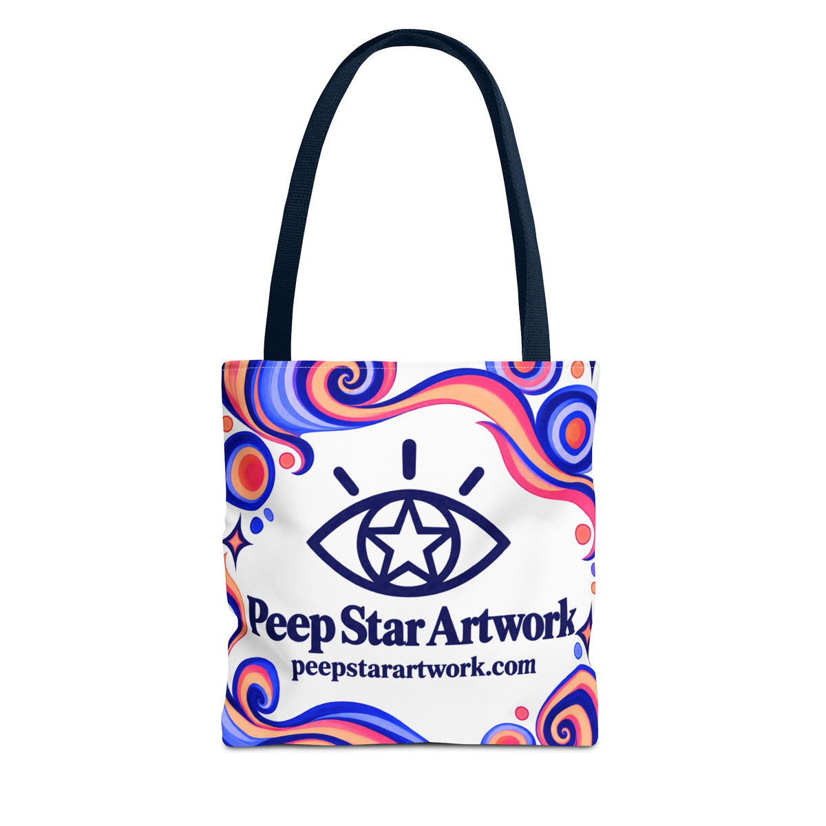 Peep Star Artwork Psychedelic Logo Tote Bag — Colorful Swirl All-Over Print