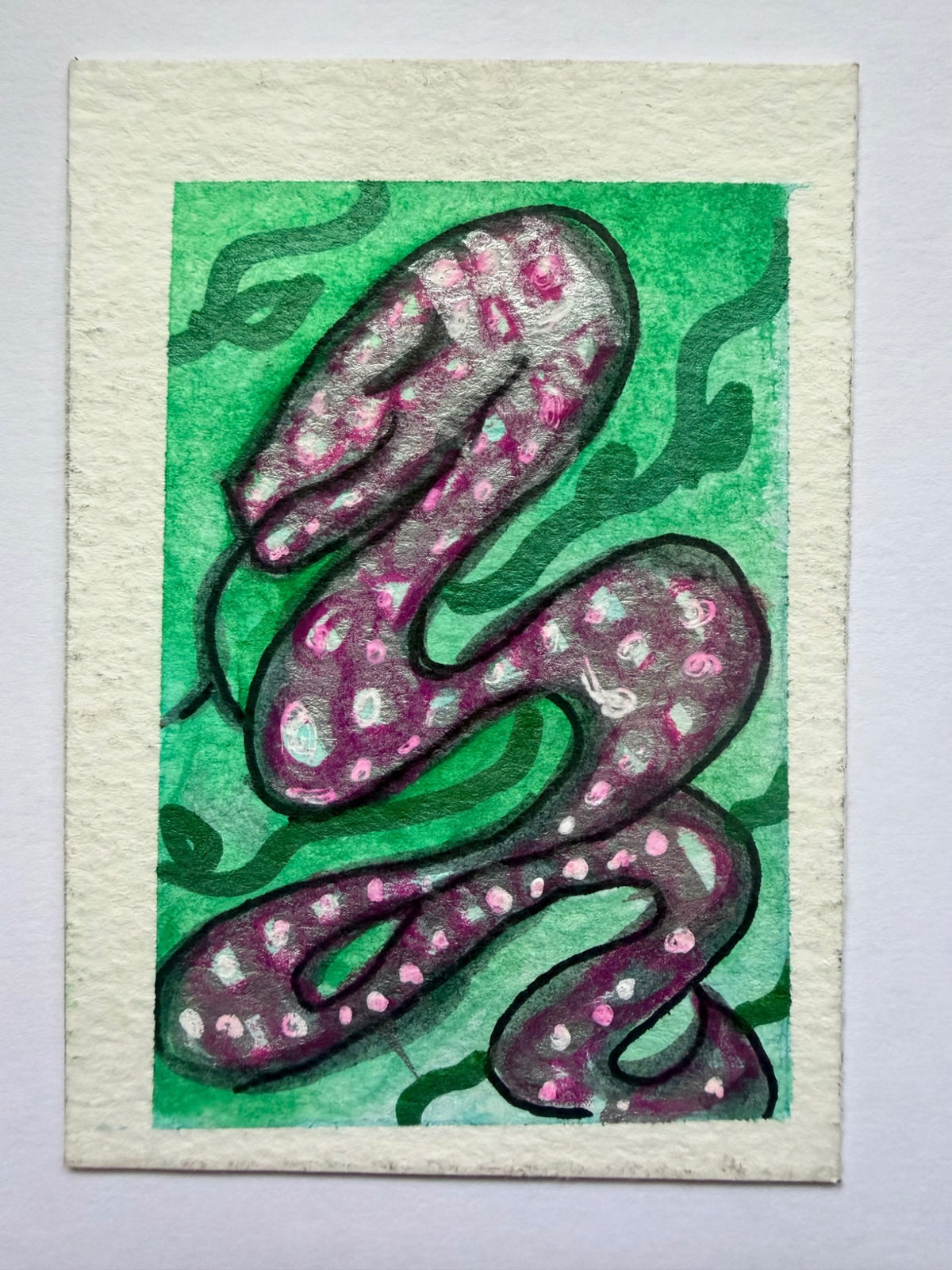 Garden Serpent original snake ACEO miniature artwork
