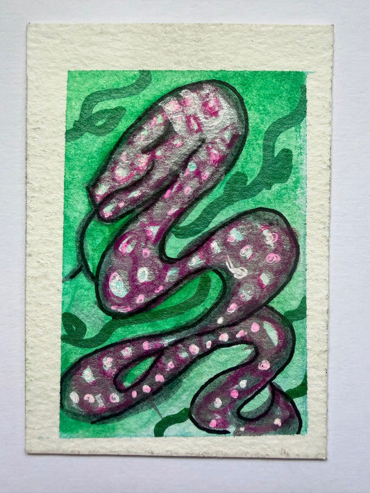 Garden Serpent original snake ACEO miniature artwork