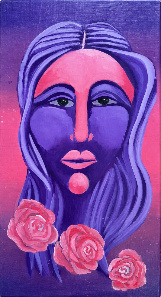 Inner Voice purple and pink woman with roses original acrylic painting